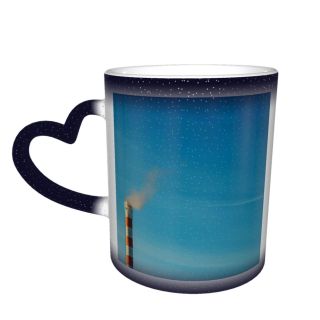 NC Ceramic Photo Coffee Mugs,Air Pollution Building Exterior Built Structure Chimney Cloud Sky Emitting Environmental Issues,Custom Picture Mug Magic Heat Sensitive Color Changing Mug Milk Tea Cup P