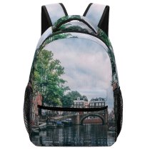 NC Children's Backpack Boats Amsterdam City Office Canal Clouds Parked  Buildings Watercrafts Urban River Preschool Nursery Travel Bag