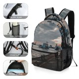 NC Children's Backpack Boats Coast Docked Clouds Port Sunset Daylight Pier Marina Clock Watercrafts Old Preschool Nursery Travel Bag