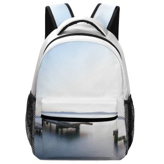 NC Children's Backpack Boats Clouds Wood Landscape Mountains Wooden Beach Outdoors Seashore Deck Seaside Sky Preschool Nursery Travel Bag