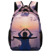 NC Children's Backpack Boats Backlit Girl Clouds Hands Sunset Landscape Evening  Beach Preschool Nursery Travel Bag