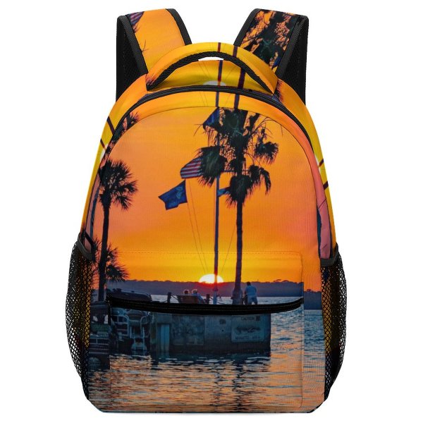 NC Children's Backpack Boats Afterglow Vacation Palm Coconut Scenery Sunset Oceanside Leisure Beach Ripples Watercrafts Preschool Nursery Travel Bag