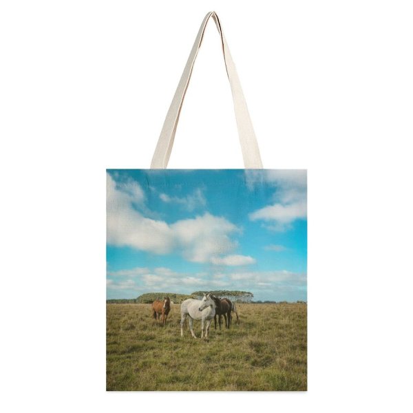 NC Great Martin Canvas Tote Bag Double Field Outdoors Grassland Countryside Farm Rural Pasture Grazing Ranch Meadow Horse Uruguay white-style1 38×41cm