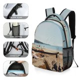 NC Children's Backpack Boats Clear Coast Sand Umbrellas Vacation Scenery Coastline Travel Oceanside Leisure Sunny Preschool Nursery Travel Bag