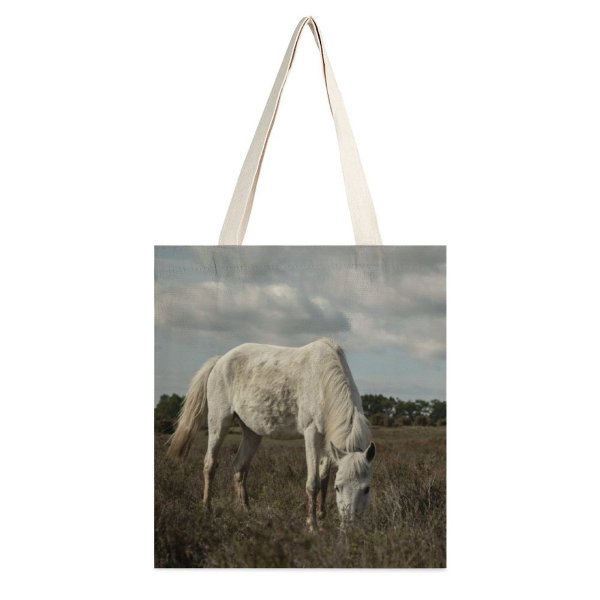 NC Great Martin Canvas Tote Bag Double Field Outdoors Grassland Horse Rural Countryside Farm Pasture Meadow Grazing Ranch Grey white-style1 38×41cm