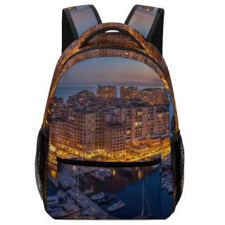 NC Children's Backpack Boats Dawn Harbor Sky City Buildings Lights Dusk Architecture Cityscape Preschool Nursery Travel Bag