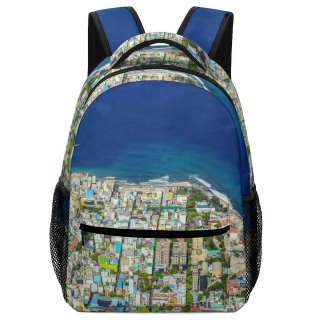 NC Children's Backpack Boats Coast City Cityscape Archipelago Landscape Daytime Buildings Beach Sight Watercrafts Dock Preschool Nursery Travel Bag