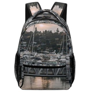 NC Children's Backpack Boats Clouds Port Sunset Pier Travel  Marina Watercrafts Dock Transportation Reflection Preschool Nursery Travel Bag