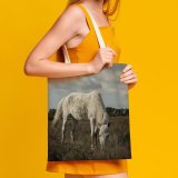 NC Great Martin Canvas Tote Bag Double Field Outdoors Grassland Horse Rural Countryside Farm Pasture Meadow Grazing Ranch Grey white-style1 38×41cm