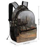 NC Children's Backpack Boats Coniferous Picturesque Serene Fog Rural Scenery Placid Hazy Mountains Daytime Preschool Nursery Travel Bag
