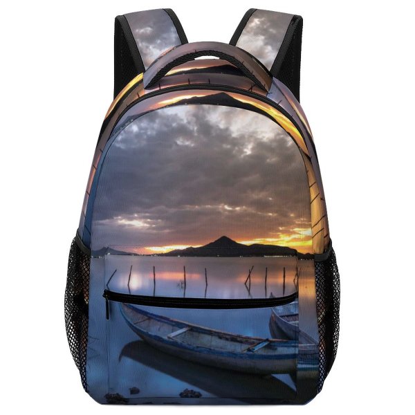 NC Children's Backpack Boats Dawn Boat Evening Sunrise Ocean Sea Wooden Dusk Lake Reflection Sunset Preschool Nursery Travel Bag