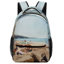 NC Children's Backpack Boats Clear Coast Sand Umbrellas Vacation Scenery Coastline Travel Oceanside Leisure Sunny Preschool Nursery Travel Bag