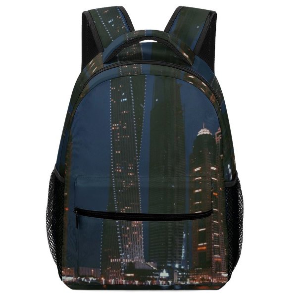 NC Children's Backpack Boats Beautiful City Dark Illuminated Lights Downtown Cityscape Dubai Evening Pier Emirates Preschool Nursery Travel Bag
