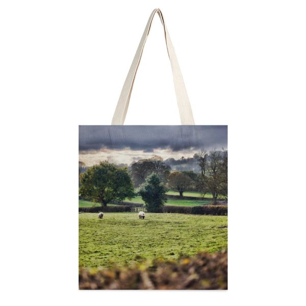 NC Great Martin Canvas Tote Bag Double Field Outdoors Grassland Farm Sheep Pasture Rural Countryside Cow Cattle Meadow Ranch white-style1 38×41cm