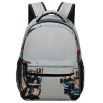 NC Children's Backpack Boats Architecture Sea Canal Docked Town Watercrafts Preschool Nursery Travel Bag