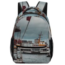 NC Children's Backpack Boats City Vacation Clouds Daylight Pier Travel Ferry Cruise Watercrafts Flag Transportation Preschool Nursery Travel Bag