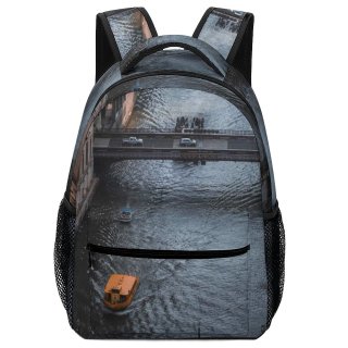 NC Children's Backpack Boats Bridges Urban River Transportation City System Buildings Canal High Watercrafts Aerial Preschool Nursery Travel Bag