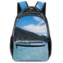NC Children's Backpack Boats Clear Tourism Coast Sand Crystal Landscape Daylight Island Beach Watercrafts Tropical Preschool Nursery Travel Bag