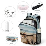 NC Children's Backpack Boats Clear Coast Sand Umbrellas Vacation Scenery Coastline Travel Oceanside Leisure Sunny Preschool Nursery Travel Bag