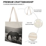 NC Great Martin Canvas Tote Bag Double Field Outdoors Grassland Countryside Farm Rural Grey Horse Pasture Meadow Ranch Grazing white-style1 38×41cm