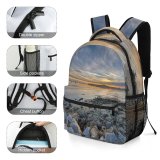 NC Children's Backpack Boats Backlit Sand Clouds Sunset Landscape Evening Travel Island Beach  Outdoors Preschool Nursery Travel Bag
