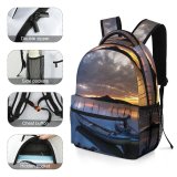 NC Children's Backpack Boats Dawn Boat Evening Sunrise Ocean Sea Wooden Dusk Lake Reflection Sunset Preschool Nursery Travel Bag