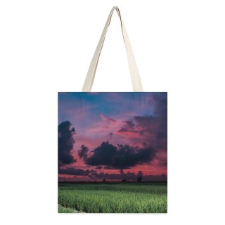 NC Great Martin Canvas Tote Bag Double Field Outdoors Grassland Countryside Paddy Sky Bali Landscape Sunset Grey Stock white-style1 38×41cm
