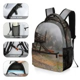 NC Children's Backpack Boats Coniferous Picturesque Serene Fog Rural Scenery Placid Hazy Mountains Daytime Preschool Nursery Travel Bag