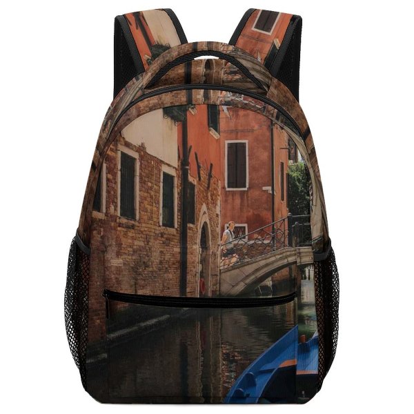 NC Children's Backpack Boat Street Architecture City Transportation Watercraft System Canal Docked Narrow Town Preschool Nursery Travel Bag