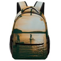 NC Children's Backpack Boats Calming Paddle Serene Golden Afterglow Scenery Clouds Sunset Cloudiness Paddling Ripples Preschool Nursery Travel Bag