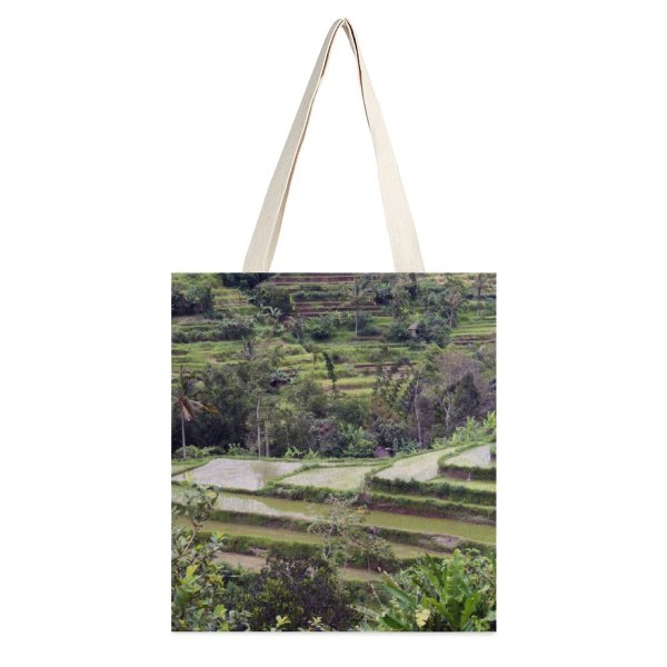 NC Great Martin Canvas Tote Bag Double Field Outdoors Grassland Countryside Rural Paddy Scenery Farm Bali Land Terrace Tree white-style1 38×41cm