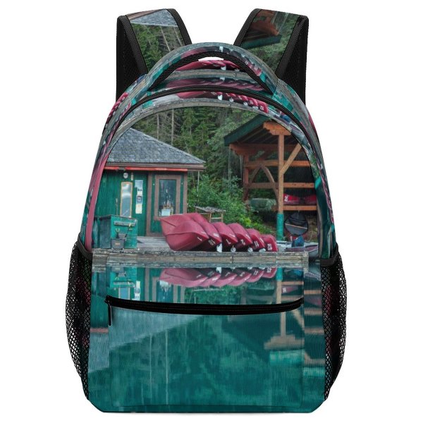 NC Children's Backpack Boats British  Canoes Cabin Rental  Lake Reflection Columbia Preschool Nursery Travel Bag