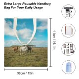 NC Great Martin Canvas Tote Bag Double Field Outdoors Grassland Countryside Farm Rural Pasture Grazing Ranch Meadow Horse Uruguay white-style1 38×41cm