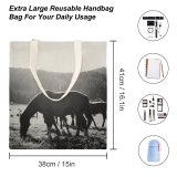 NC Great Martin Canvas Tote Bag Double Field Outdoors Grassland Countryside Farm Rural Grey Horse Pasture Meadow Ranch Grazing white-style1 38×41cm