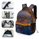NC Children's Backpack Boats Dawn Harbor Sky City Buildings Lights Dusk Architecture Cityscape Preschool Nursery Travel Bag