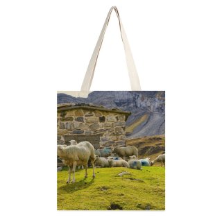NC Great Martin Canvas Tote Bag Double Field Grassland Outdoors Sheep Countryside Farm Rural Meadow Grazing Pasture Ranch Cirque white-style1 38×41cm
