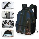 NC Children's Backpack Boats Beautiful City Dark Illuminated Lights Downtown Cityscape Dubai Evening Pier Emirates Preschool Nursery Travel Bag