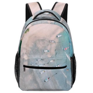 NC Children's Backpack Boats Coast Sand Forest Landscape Daylight Daytime  Island Beach Watercrafts Transportation Preschool Nursery Travel Bag