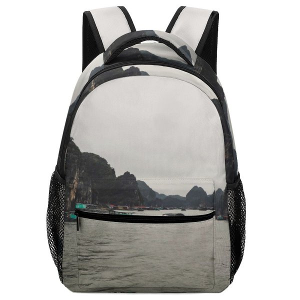 NC Children's Backpack Boats Bay Tourism Ha Port Archipelago Landscape Daylight Mountains Pier Travel Watercrafts Preschool Nursery Travel Bag