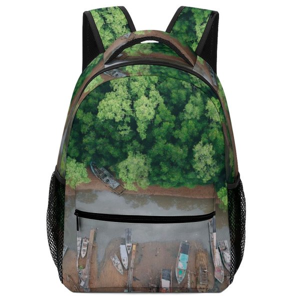 NC Children's Backpack Boats Above Drone From River Forest Woods Trees  Bird's Watercrafts Aerial Preschool Nursery Travel Bag