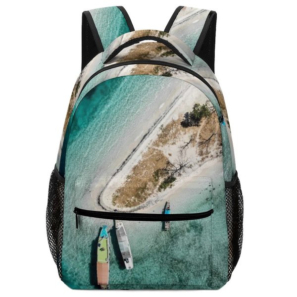 NC Children's Backpack Boats Above Shore From Island Seashore  Bird's Watercrafts Aerial Shot Preschool Nursery Travel Bag