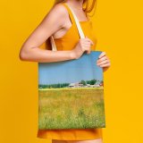 NC Great Martin Canvas Tote Bag Double Field Outdoors Farm Grassland Countryside Rural Meadow Building Tent Sky Tree Fields white-style1 38×41cm