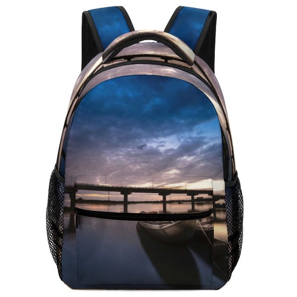 NC Children's Backpack Boats Dark Clouds Sunset Landscape Evening Travel  Light Sunrise Dock River Preschool Nursery Travel Bag