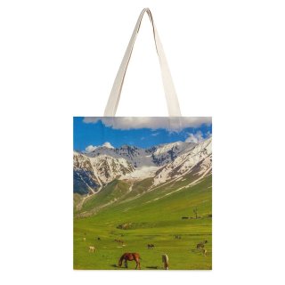 NC Great Martin Canvas Tote Bag Double Field Outdoors Grassland Horse Cattle Cow Countryside Farm Rural Meadow Pasture Ranch white-style1 38×41cm