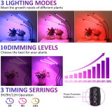 Grow Light, 3 Head Timing,5 Dimmable Levels Plant Grow Lights for Indoor Plants with Red Blue Spectrum, Adjustable Gooseneck, 3 6 12H Timer, 3 Switch Modes