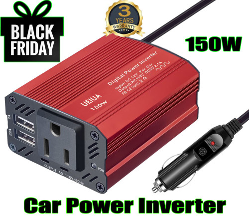 Car Power Inverter,150W Power Inverter for Car, Car Inverter Power Outlet DC 12V to 110V AC Converter Outlet Charger with 2.1A 1A Dual USB Charger for Phone, iPad, Laptop, Camera, Camping, etc(Free Shipping)