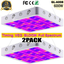 600W LED Grow Light Panel Lamp Veg Bloom 3-Modes 2-Switch with Timing Function Full Spectrum Hydroponic Plant Growing with Adjustable Hanger(108pcs LEDs) - HearGrow(US ONLY)2PACK