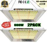 600W LED Grow Light for Indoor Plants Full Spectrum 2x2ft No Noise Hydroponic Growing Light with Reflective Aluminum Hood for Seeding Veg and Bloom Greenhouse Growing(2PACK)