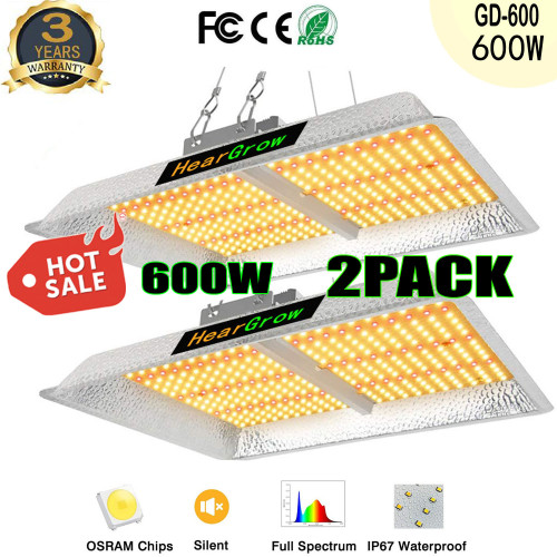 600W Led Grow Light for Indoor Plants, Sunlike Spectrum with IR, UV Dimming Function for 2'x 2' - HearGrow(2PACK)