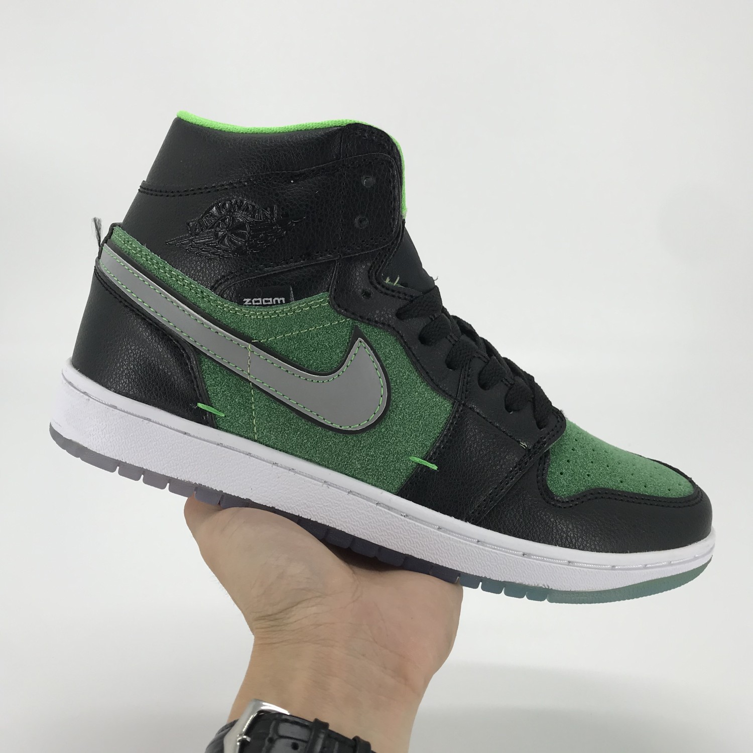 black and green jordan 1s